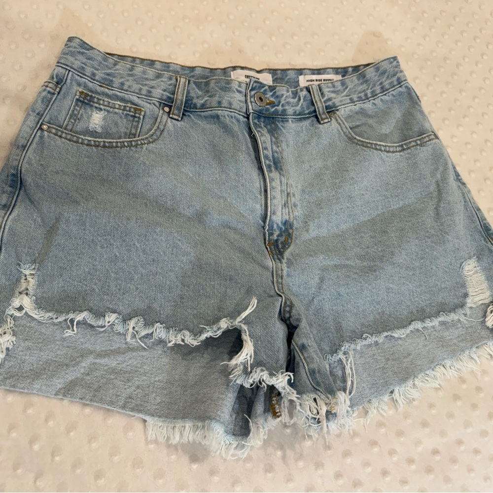 Cotton On High Rise Ripped Denim Shorts